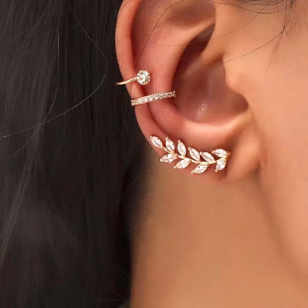 “Enchanted” Ear Cuff/Earring Bohemian Dainty Diamond Leaf Minimalist Jewelry Set - Picture 1 of 3